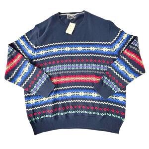 Club Room Men’s Size XL Blue Multicolor Fair Isle 100% Cotton Crewneck Sweater